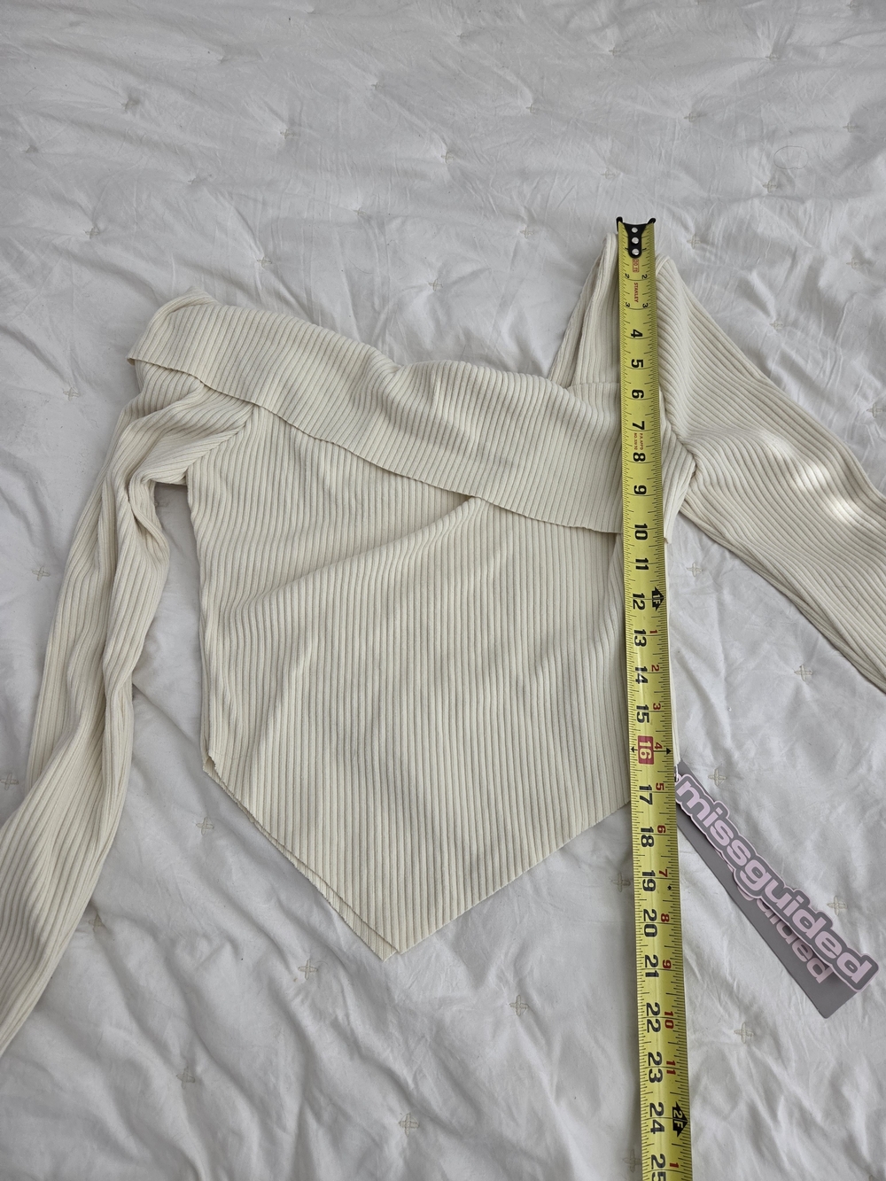 Missguided + Cream Ribbed Off-Shoulder Top - Picture 7 of 7